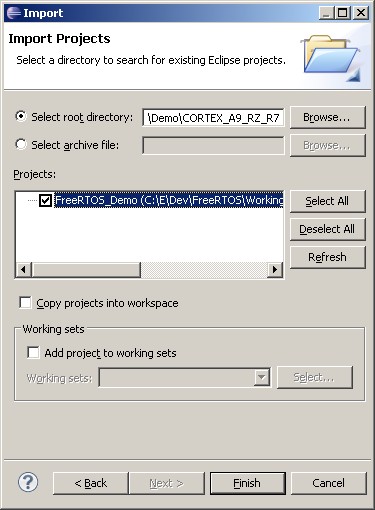 Importing RTOS projects into ARM DS-5 Eclipse workspace