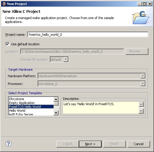 Creating FreeRTOS BSP packages and applications in the Xilinx SDK