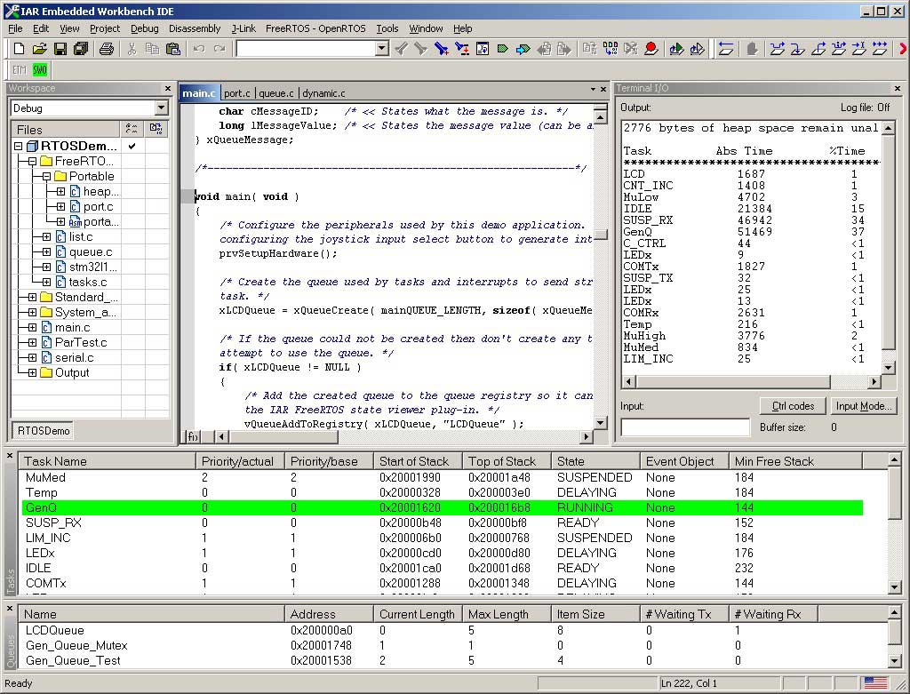 FreeRTOS STM32L152 Debug Session Screen Shot