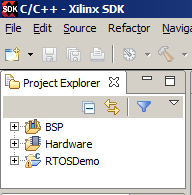 The MicroBlaze KC705 RTOS projects viewed in the Eclipse project explorer.