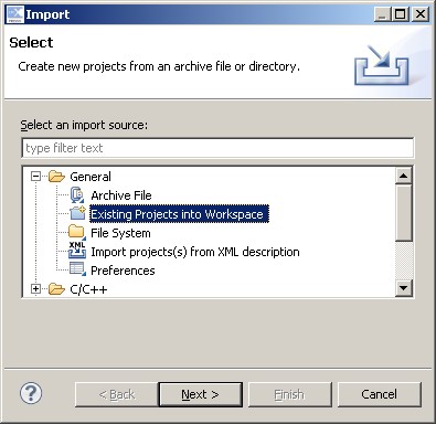 Selecting Existing Project Into Workspace in the LPCXpresso IDE